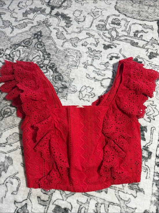 Altar'd State Tops - Altar'd State Red Lace Ruffle Eyelet Crop Top